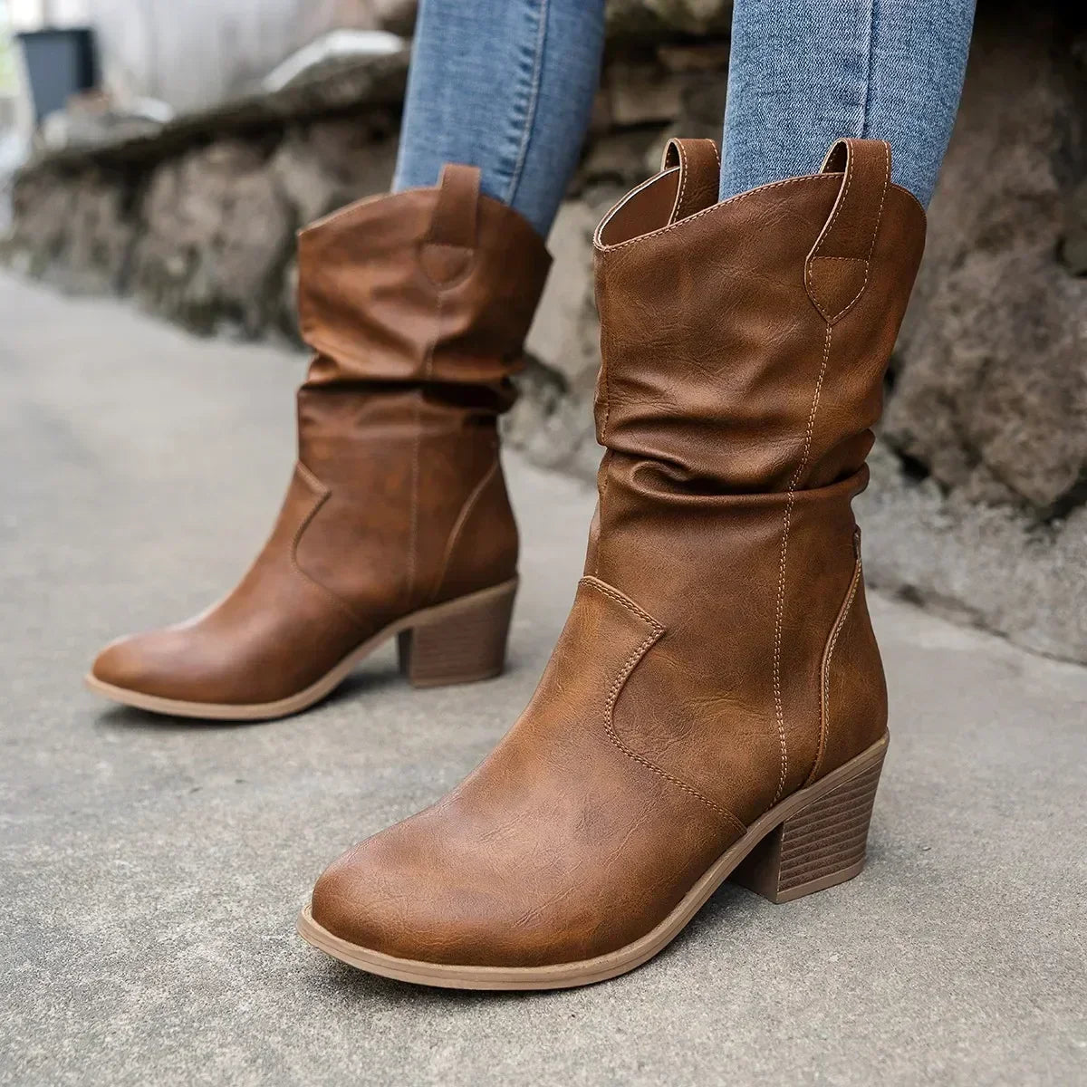 Olivia | Klassiske Mid-Calf Western Støvler