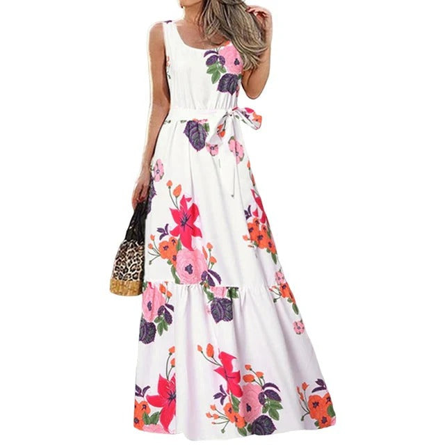 Maxi Kjole i Sort med Blomsterprint til Damer | Ideel til Sommeren