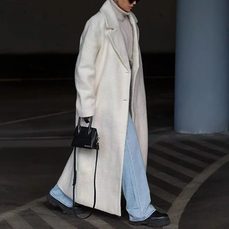 Kvinder Fleecejakke Grå Elegant Oversized Polyester