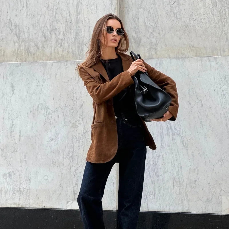 Alana Kvinders Syntetisk Suede Jakke – Elegant, Alsidig & Ideel til Mellemsæsonen