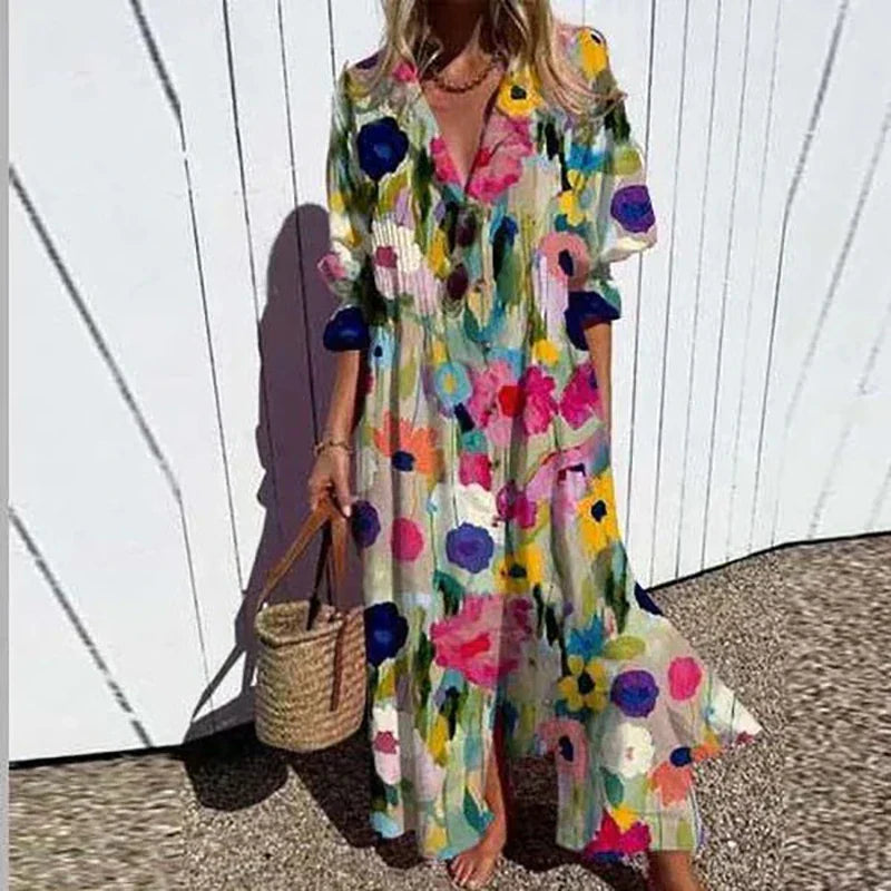 Kvindernes Boho V-Hals Maxi Kjole - Let, Luftig & Alsidig