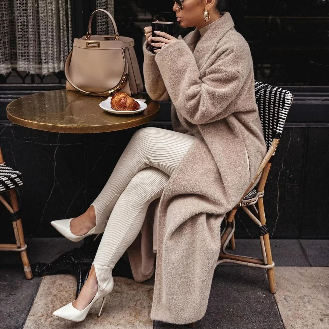 Kvinder Fleecejakke Grå Elegant Oversized Polyester