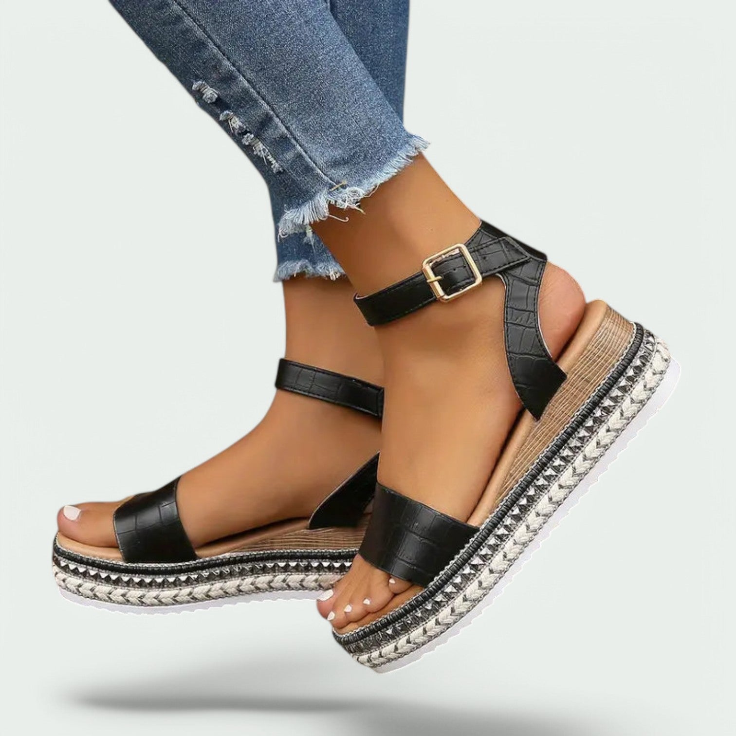 Sandaler Dame Platform Kunstlæder Ankelrem