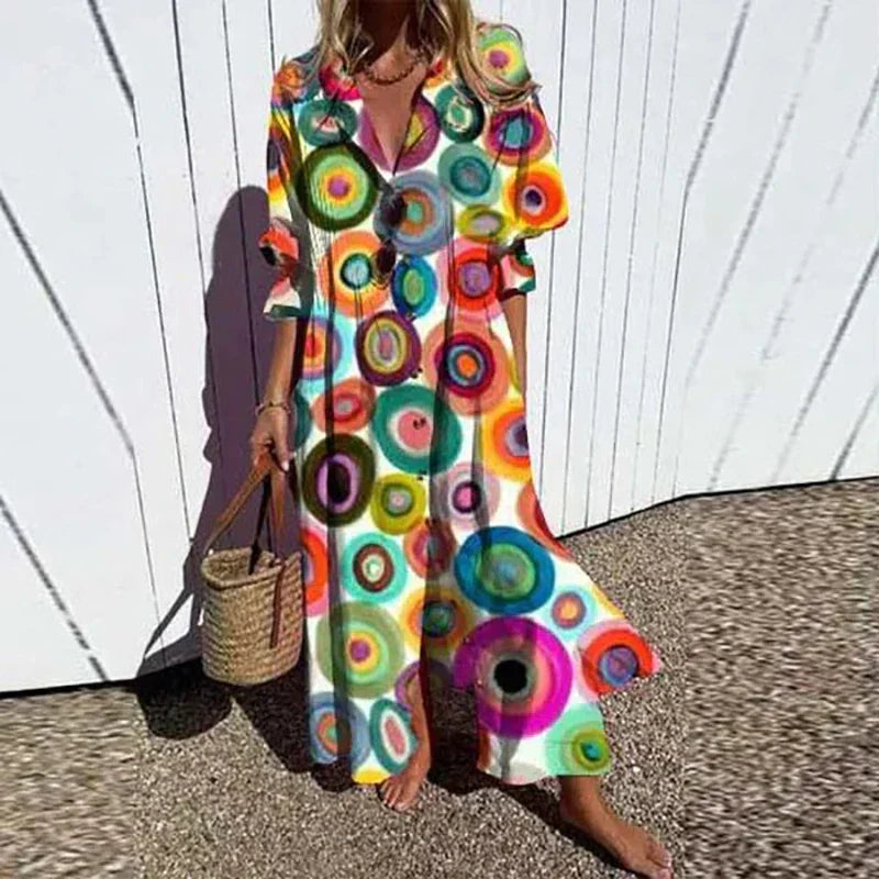 Kvindernes Boho V-Hals Maxi Kjole - Let, Luftig & Alsidig