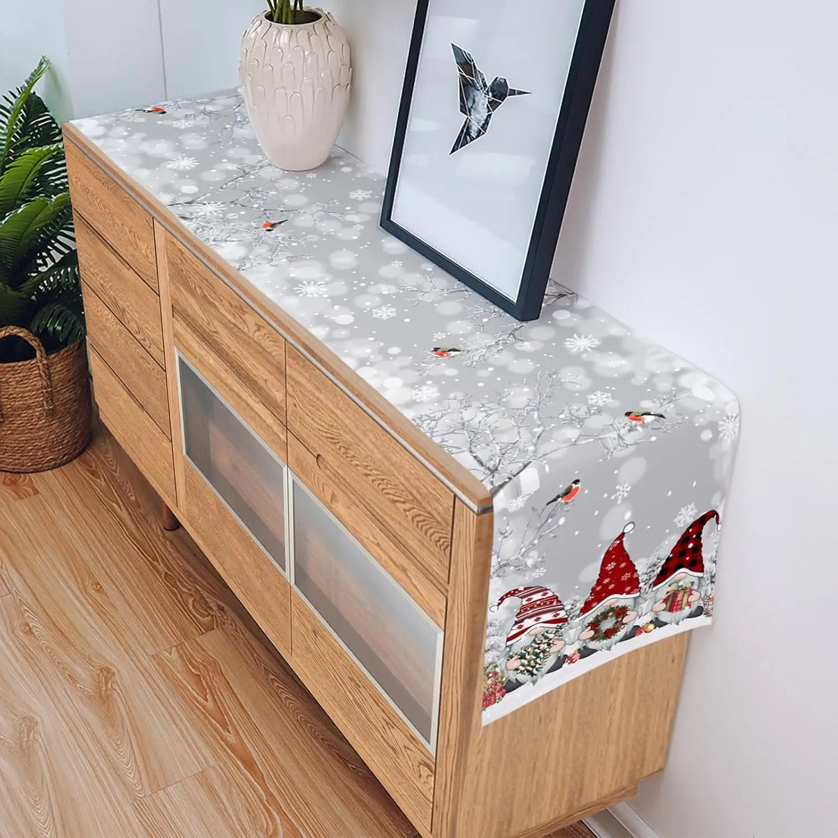 Christmas Tablecloth with Snow Gnome - Luxury Linen Christmas Decoration