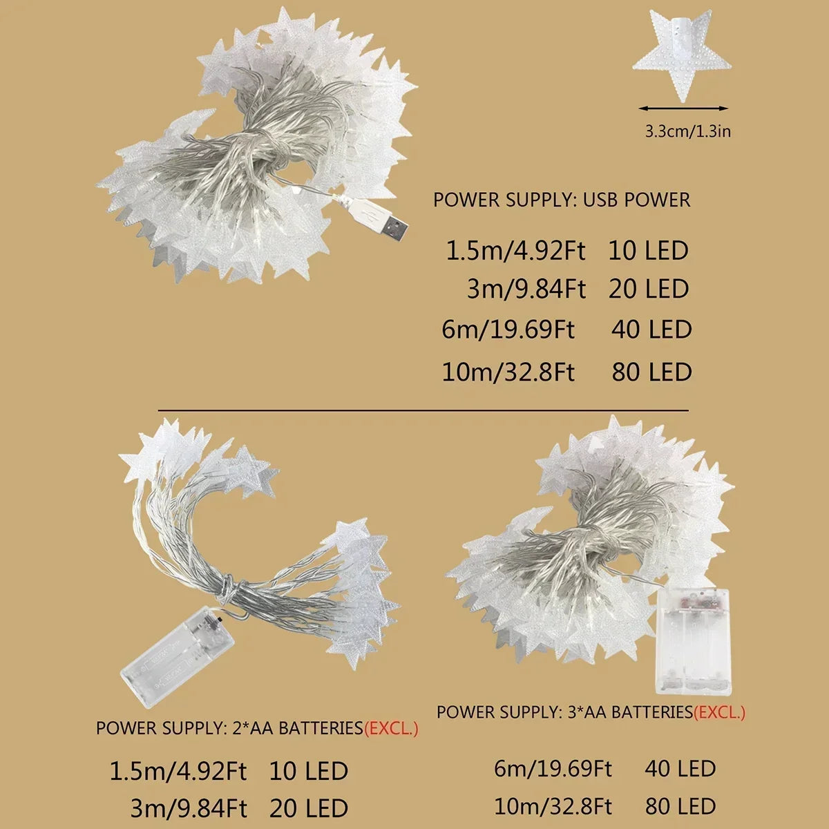 Star LED Christmas Lights – Decorative Light String for Indoor and Outdoor Use