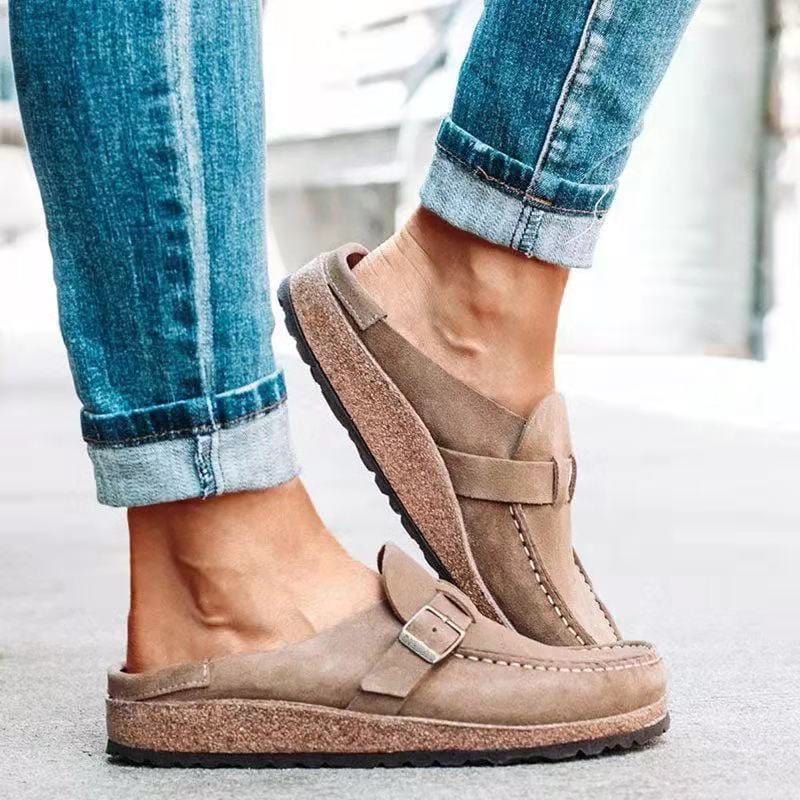 Retro slip-on sandaler i suede med ortopædisk komfort - Solenza