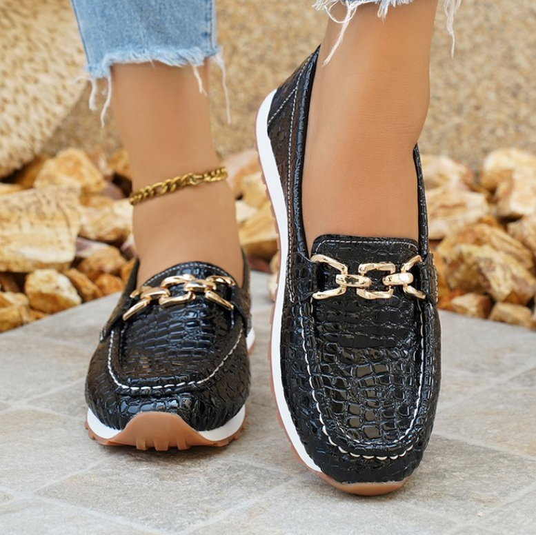 Emmy - Sorte Krokodille Loafers