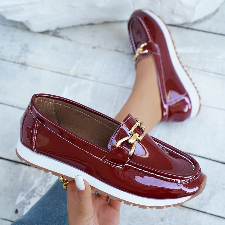 Eleanor - Skinnende Bordeaux Loafers