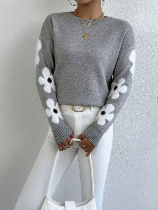 Aisha Pull Kvinde – Elegant & Komfortabel Blomster Mønster Strikket Sweater til Sæsonen