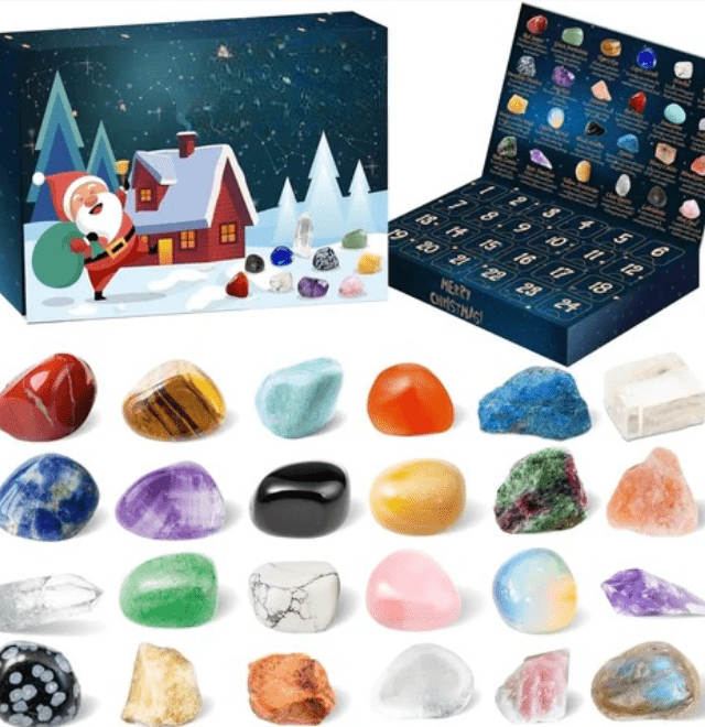 Adventskalender med ädelstenar 2026 – 24 äkta ädelstenar för barn