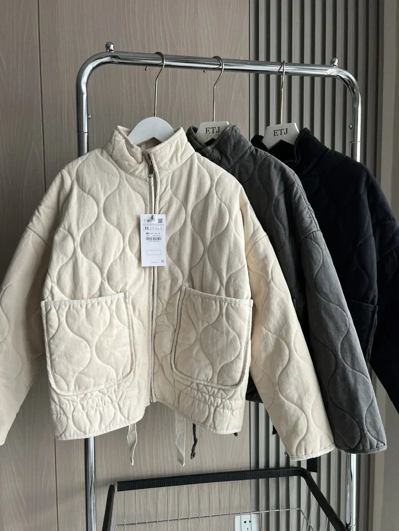 Zinnia Kvinders Vatteret Jakke – Varm Vinter Zip-Up Jakke med Justerbar Talje & Lommer