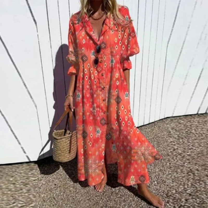 Kvindernes Boho V-Hals Maxi Kjole - Let, Luftig & Alsidig