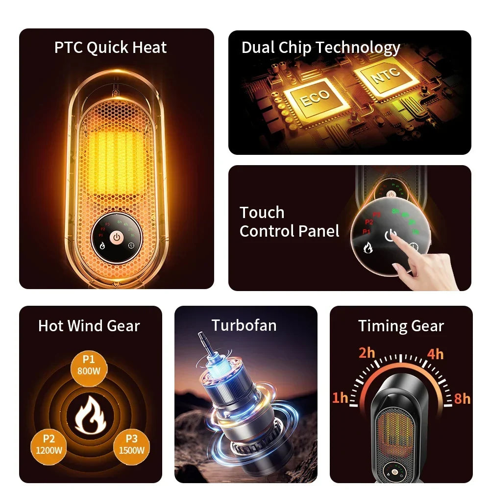 Mini Fan Heater 1000W – Portable Electric Fireplace for Office and Room
