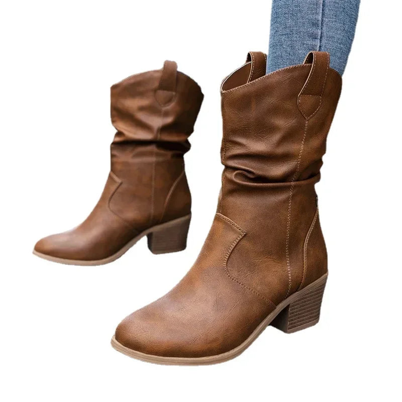 Olivia | Klassiske Mid-Calf Western Støvler