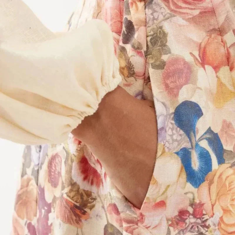 Midi Blomstret Kjole med Aftageligt Bælte til Kvinder | Ideel til Forårsarrangementer