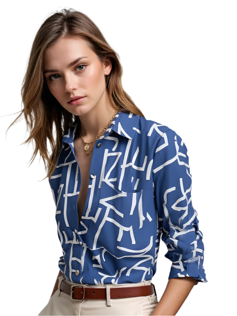 Skjortebluse Dame Klassisk Omslagkrave Blødt Let Stof