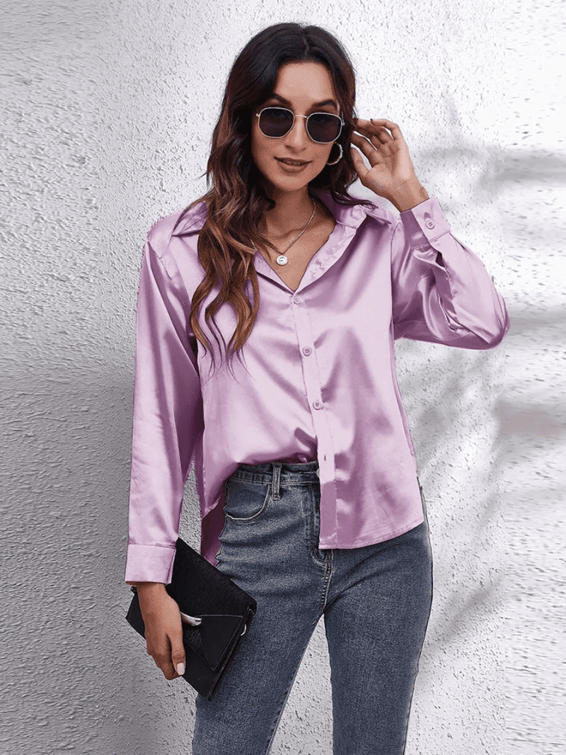 Skjortebluse Dame Langærmet Satin Tidløst Design