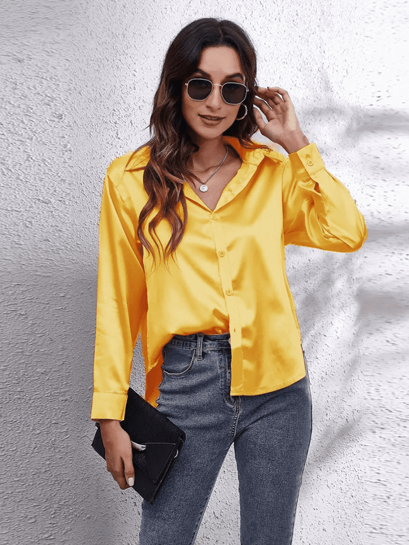 Skjortebluse Dame Langærmet Satin Tidløst Design