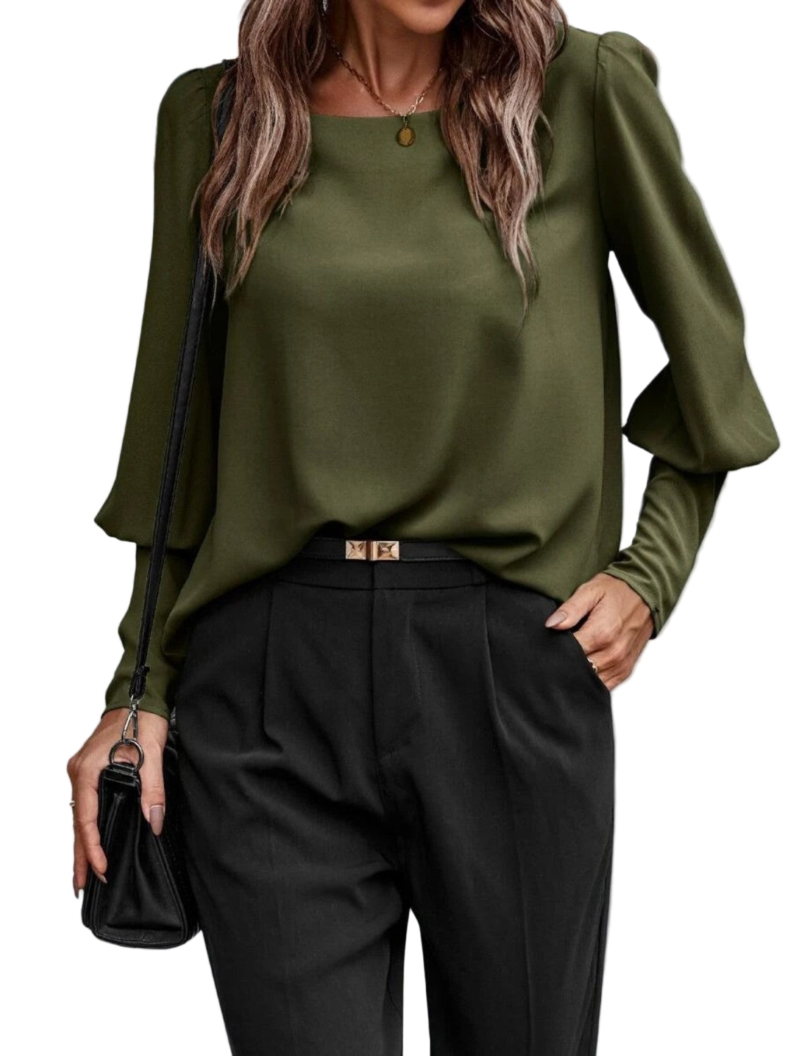 Skjortebluse Kvinders Rund Hals Lantern Sleeve
