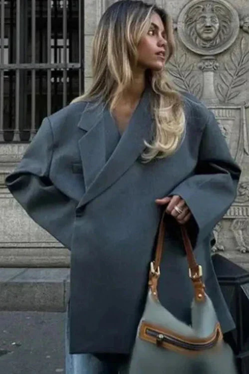 Morgan Blazer Oversize Kvinde – Chic Lang Jakke med Struktureret Krave & Afslappet Pasform