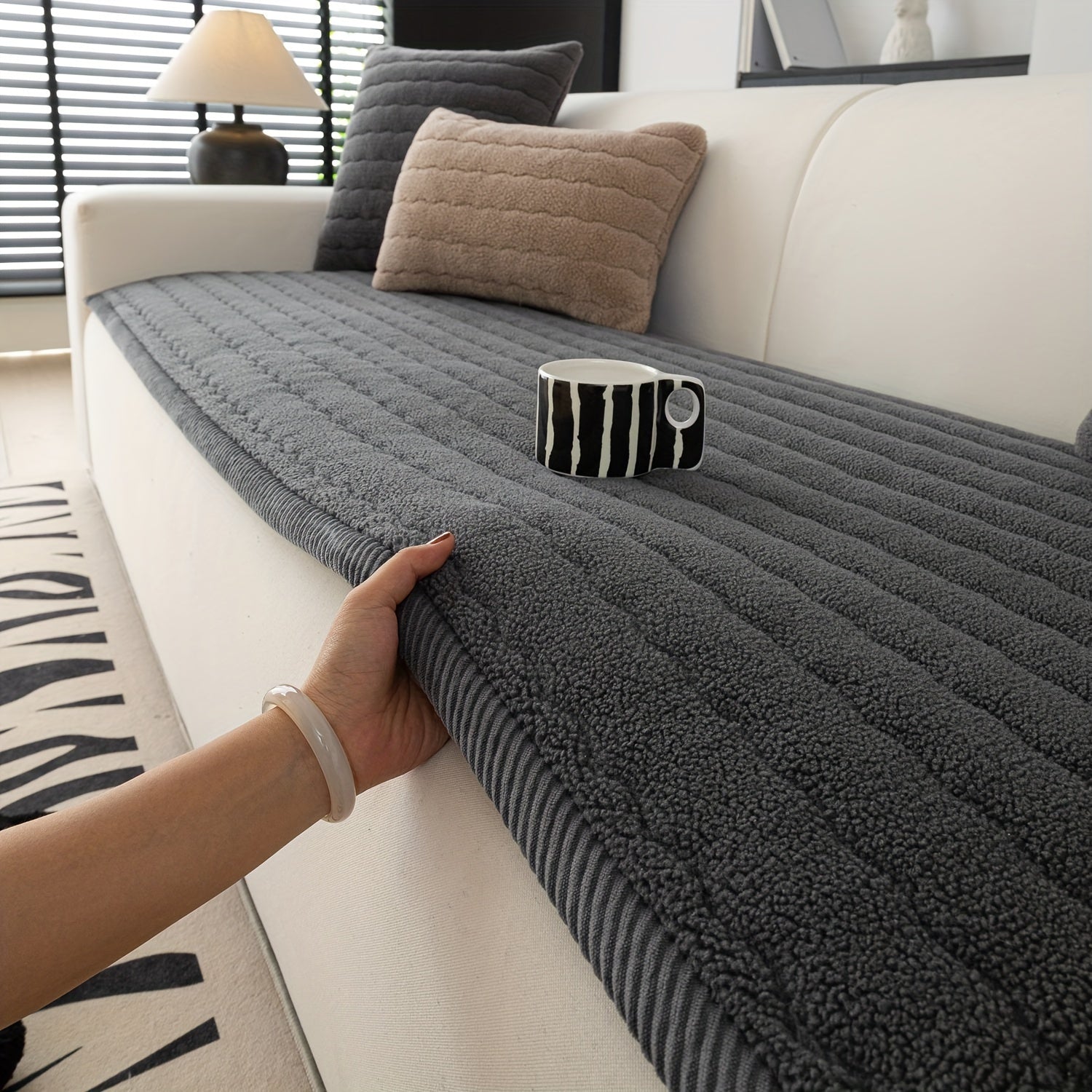 Sofa Betræk Skridsikkert Tykt Plys Indendørs Design