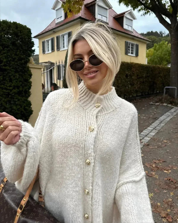 Striktrøjer Dame Oversized Cardigan Med Knappet Front