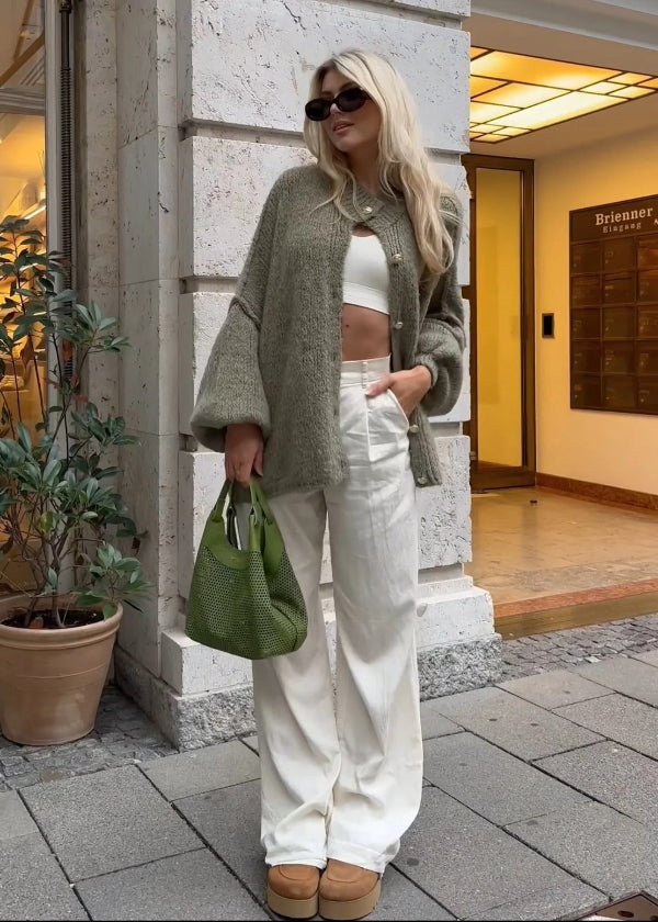 Striktrøjer Dame Oversized Cardigan Med Knappet Front