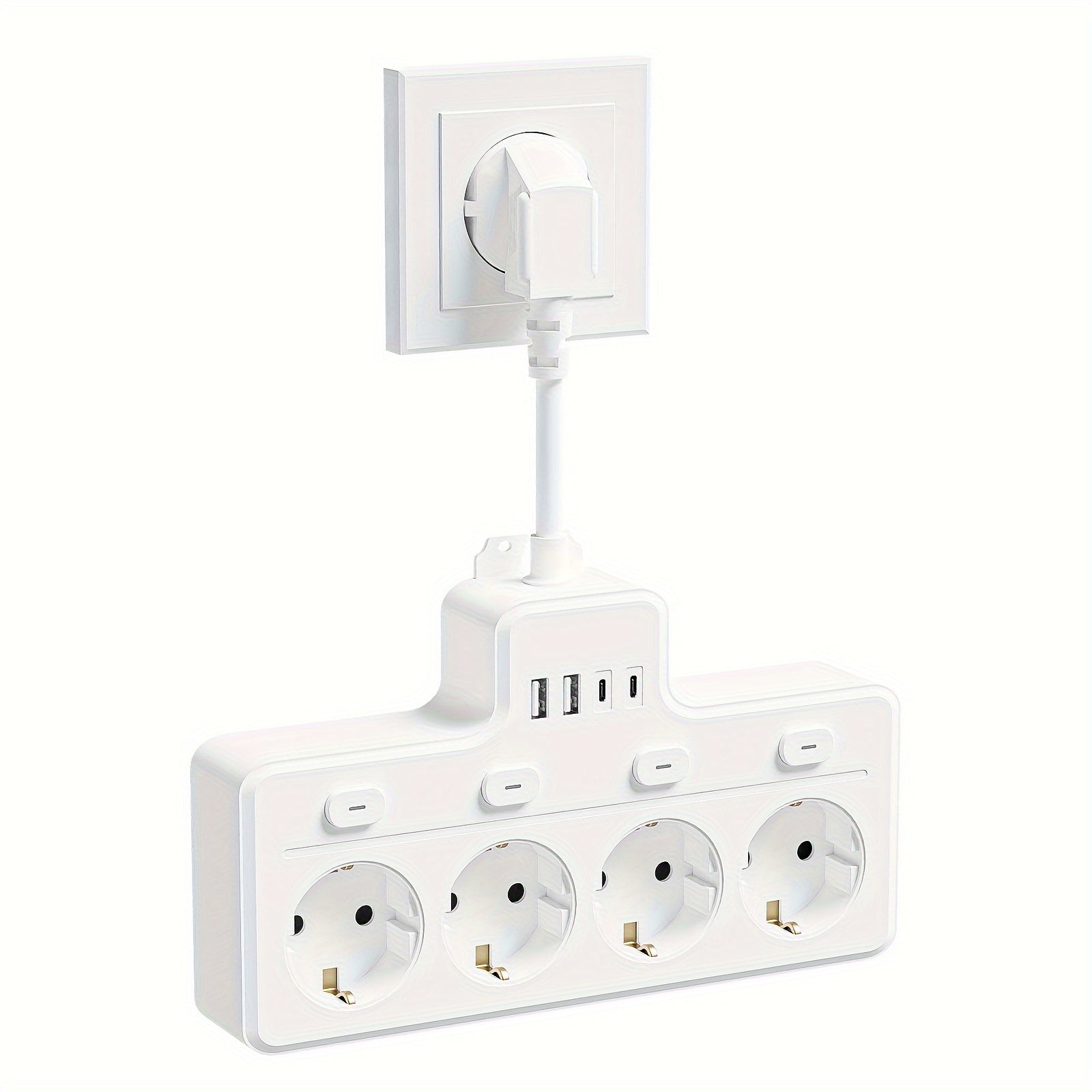 Strømskinne 7-i-1 Med 4 AC-udtag Og 2 USB-porte - Kompakt Design Til Hjemmet Og Kontoret