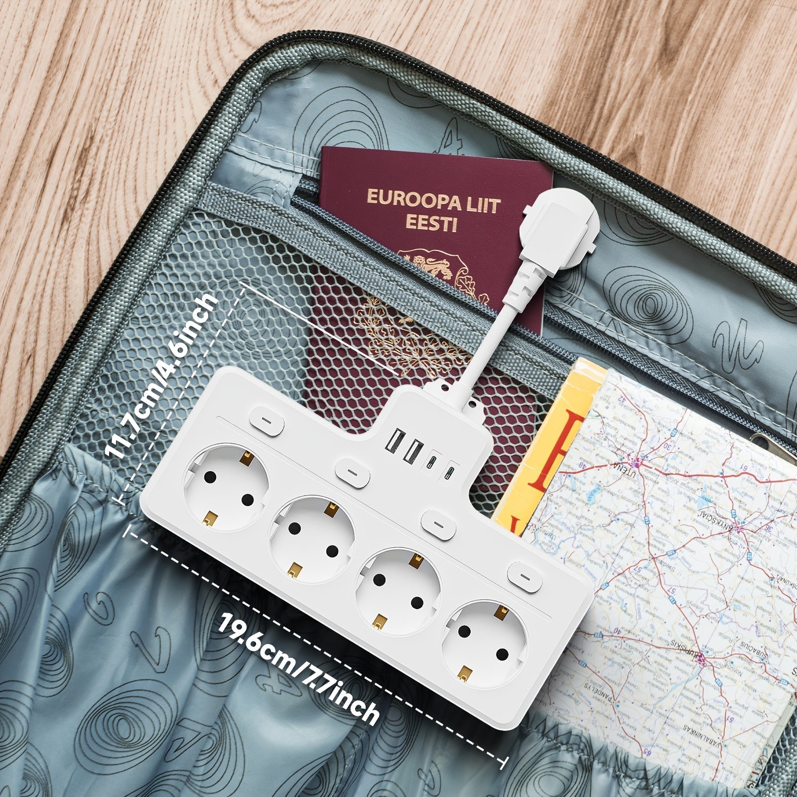 Strømskinne 7-i-1 Med 4 AC-udtag Og 2 USB-porte - Kompakt Design Til Hjemmet Og Kontoret