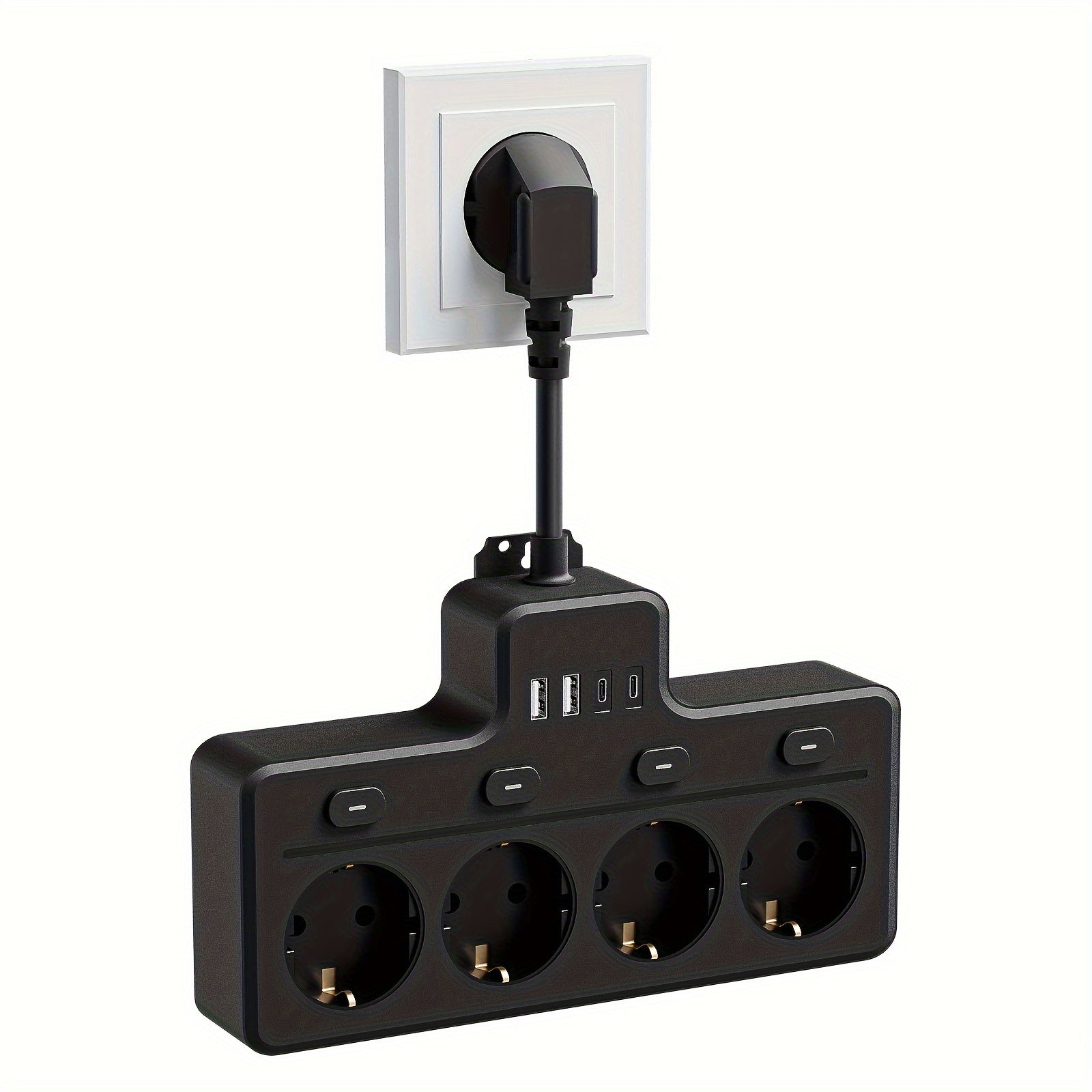 Strømskinne 7-i-1 Med 4 AC-udtag Og 2 USB-porte - Kompakt Design Til Hjemmet Og Kontoret