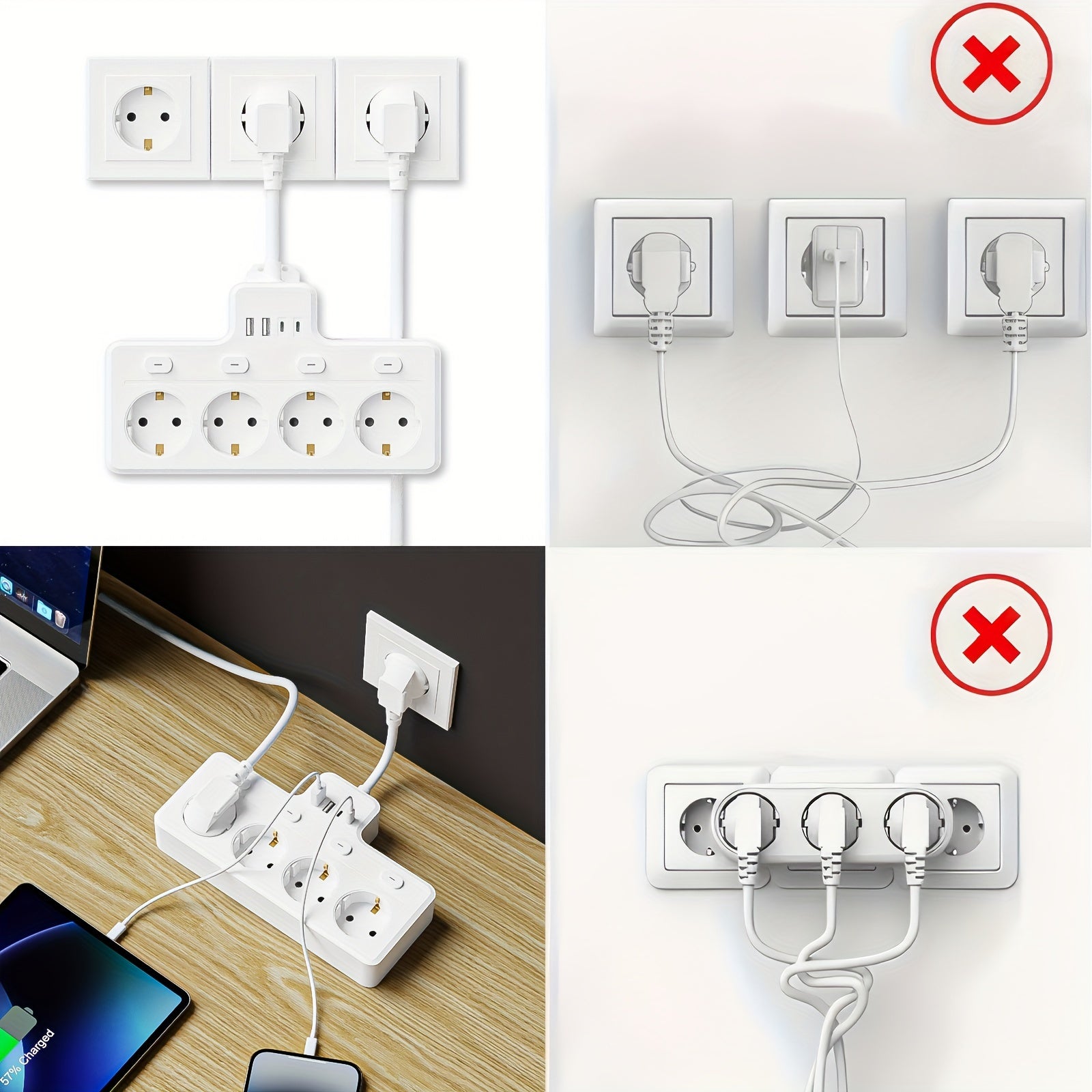 Strømskinne 7-i-1 Med 4 AC-udtag Og 2 USB-porte - Kompakt Design Til Hjemmet Og Kontoret