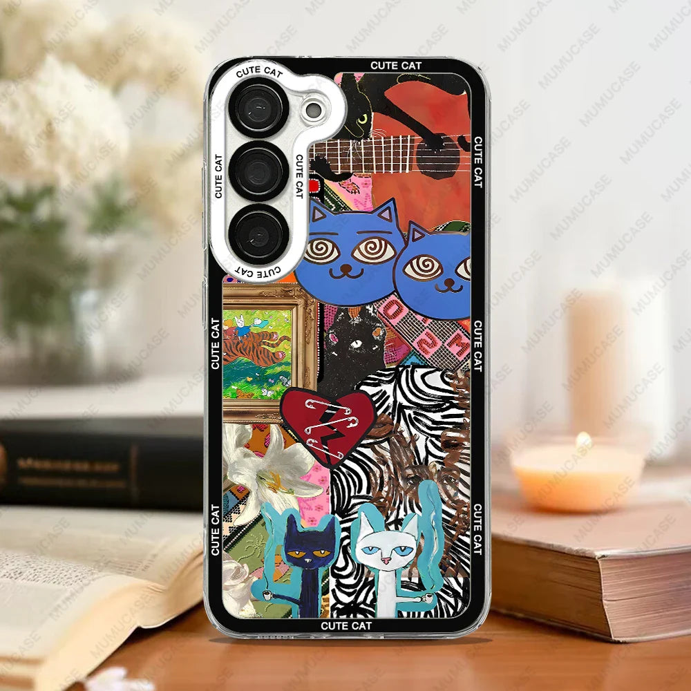Telefoncover til Samsung Galaxy S20, S21 S22, S23, S24, S25, med Kat Collage Design