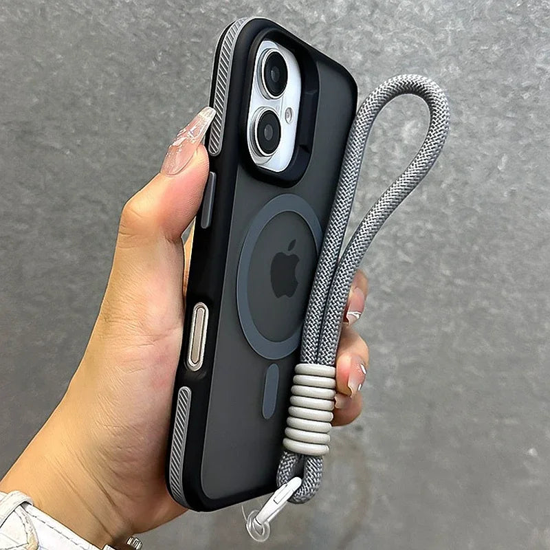 Telefoncover til iPhone 11, 12, 13, 14, 15, 16, 17 Pro Max Plus med Lanyard og Magnetisk Design