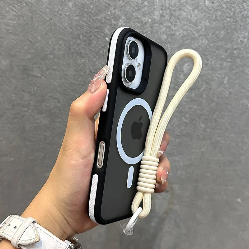 Telefoncover til iPhone 11, 12, 13, 14, 15, 16, 17 Pro Max Plus med Lanyard og Magnetisk Design