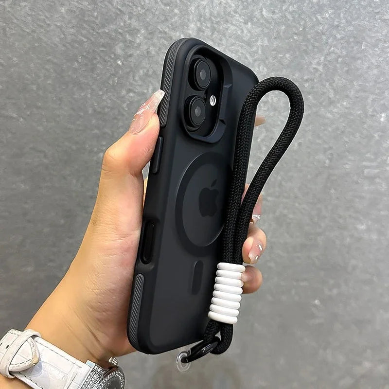 Telefoncover til iPhone 11, 12, 13, 14, 15, 16, 17 Pro Max Plus med Lanyard og Magnetisk Design