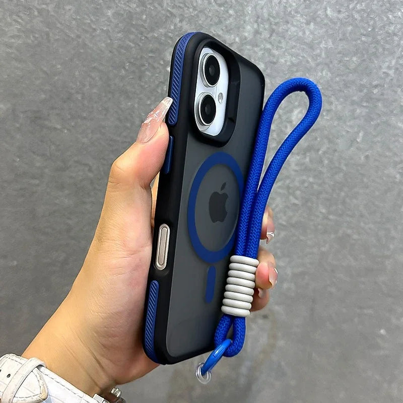 Telefoncover til iPhone 11, 12, 13, 14, 15, 16, 17 Pro Max Plus med Lanyard og Magnetisk Design