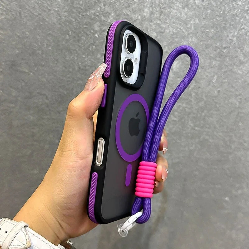 Telefoncover til iPhone 11, 12, 13, 14, 15, 16, 17 Pro Max Plus med Lanyard og Magnetisk Design