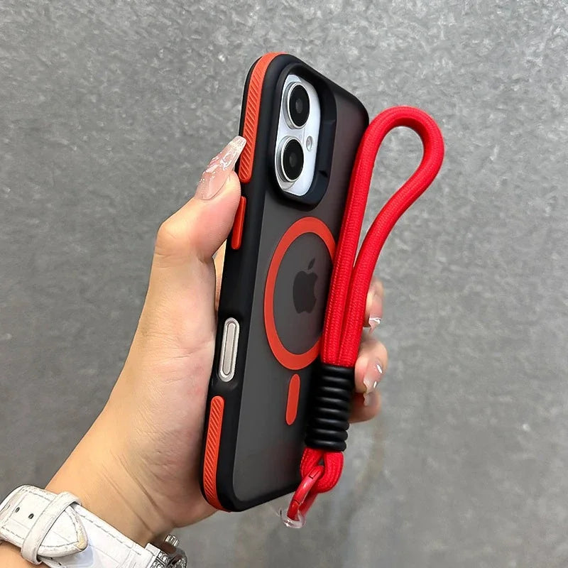 Telefoncover til iPhone 11, 12, 13, 14, 15, 16, 17 Pro Max Plus med Lanyard og Magnetisk Design