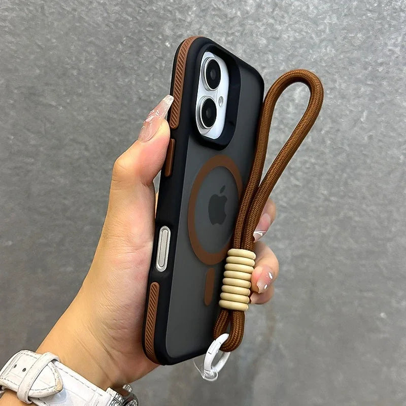 Telefoncover til iPhone 11, 12, 13, 14, 15, 16, 17 Pro Max Plus med Lanyard og Magnetisk Design