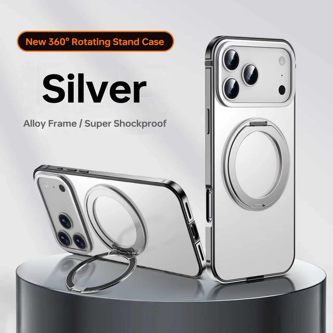 Telefoncover til iPhone  14, 15, 16, 17 Pro Max med Roterende Stativ