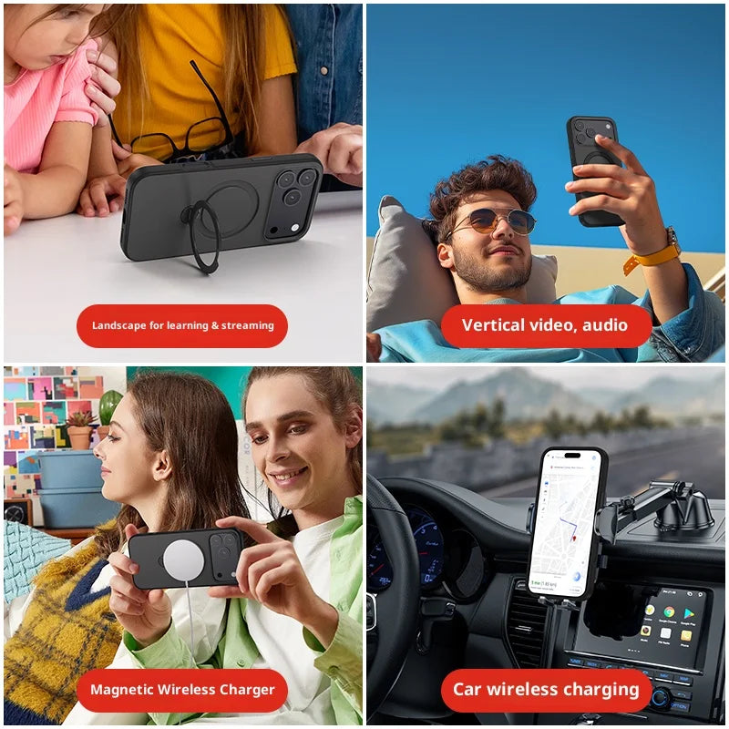 Telefoncover til iPhone  14, 15, 16, 17 Pro Max med Roterende Stativ