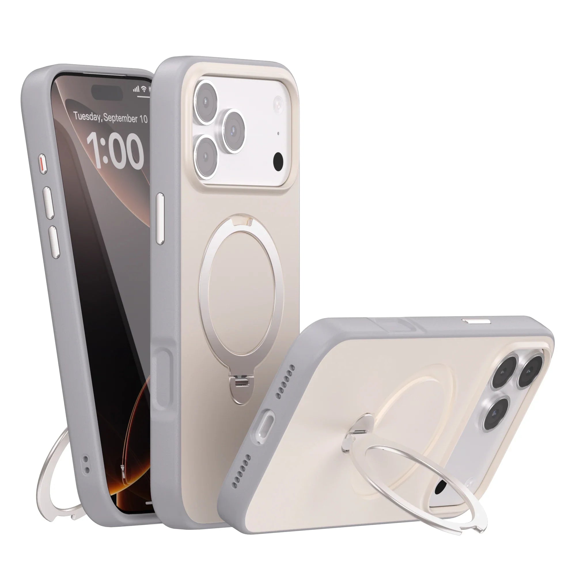 Telefoncover til iPhone  14, 15, 16, 17 Pro Max med Roterende Stativ