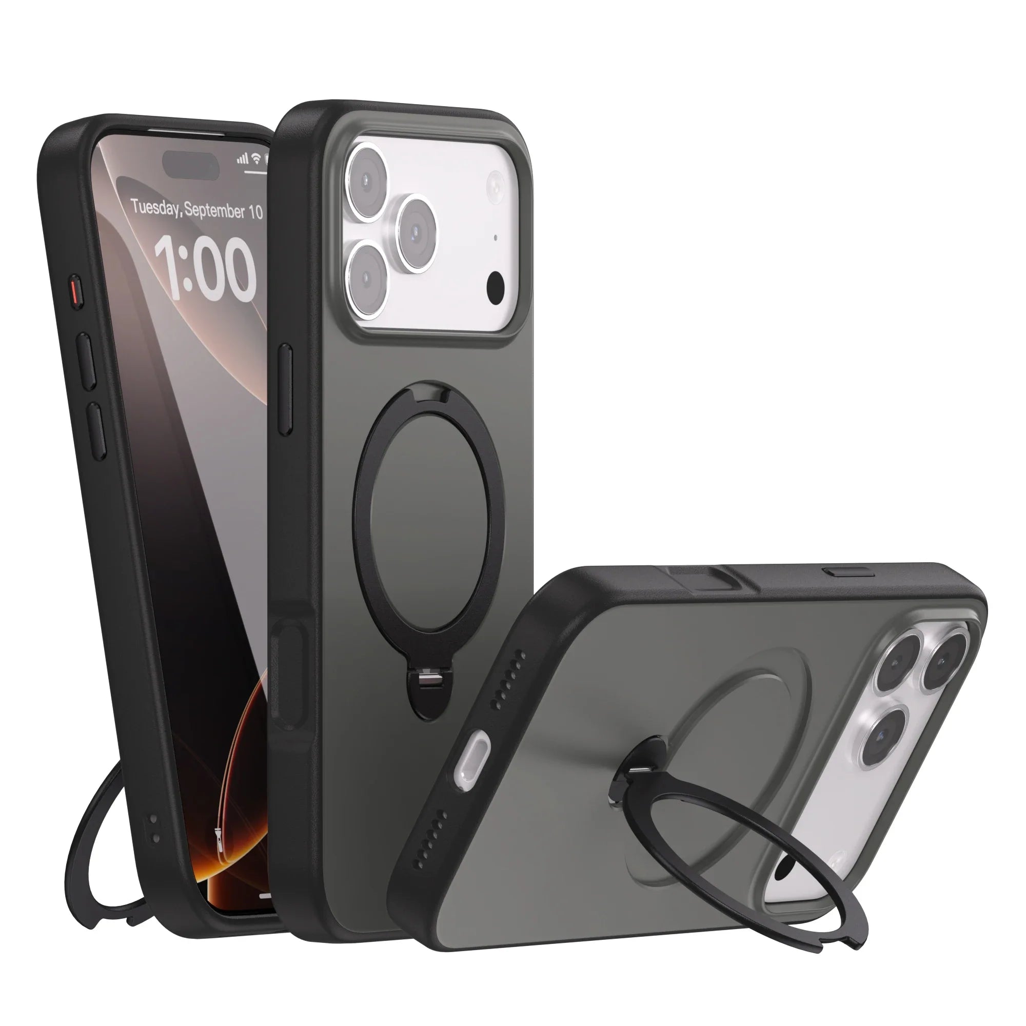 Telefoncover til iPhone  14, 15, 16, 17 Pro Max med Roterende Stativ