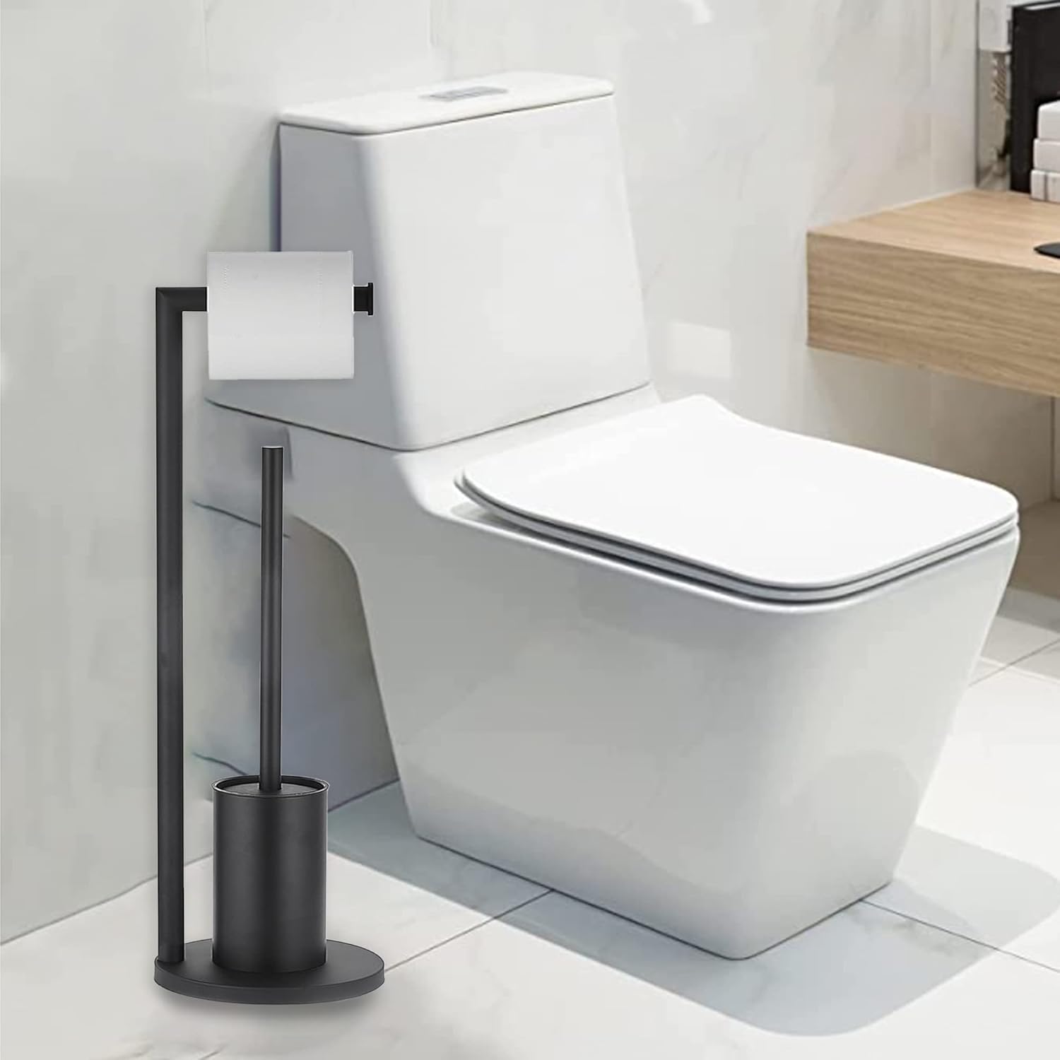 Toiletrulleholder med Integreret Børste til Moderne Badeværelse