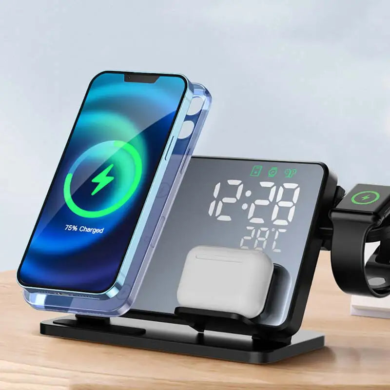 Trådløs Oplader 3-i-1 Til iPhone Med Vækkeur