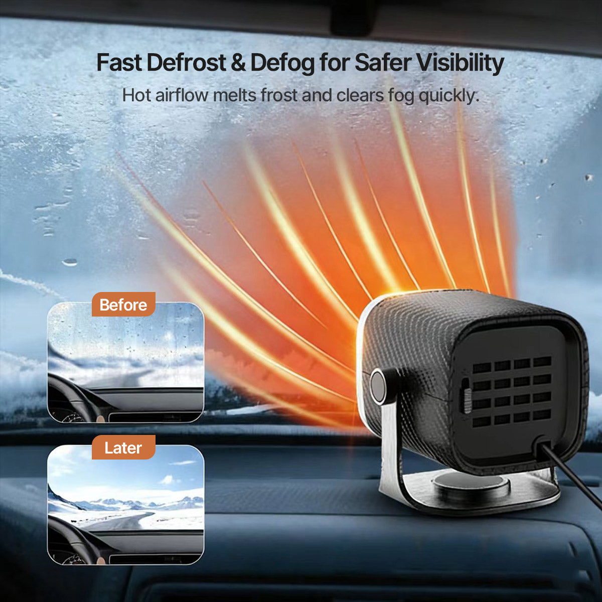 Car Heater 12V/24V – Portable Car Heater with 360° Rotating Fan