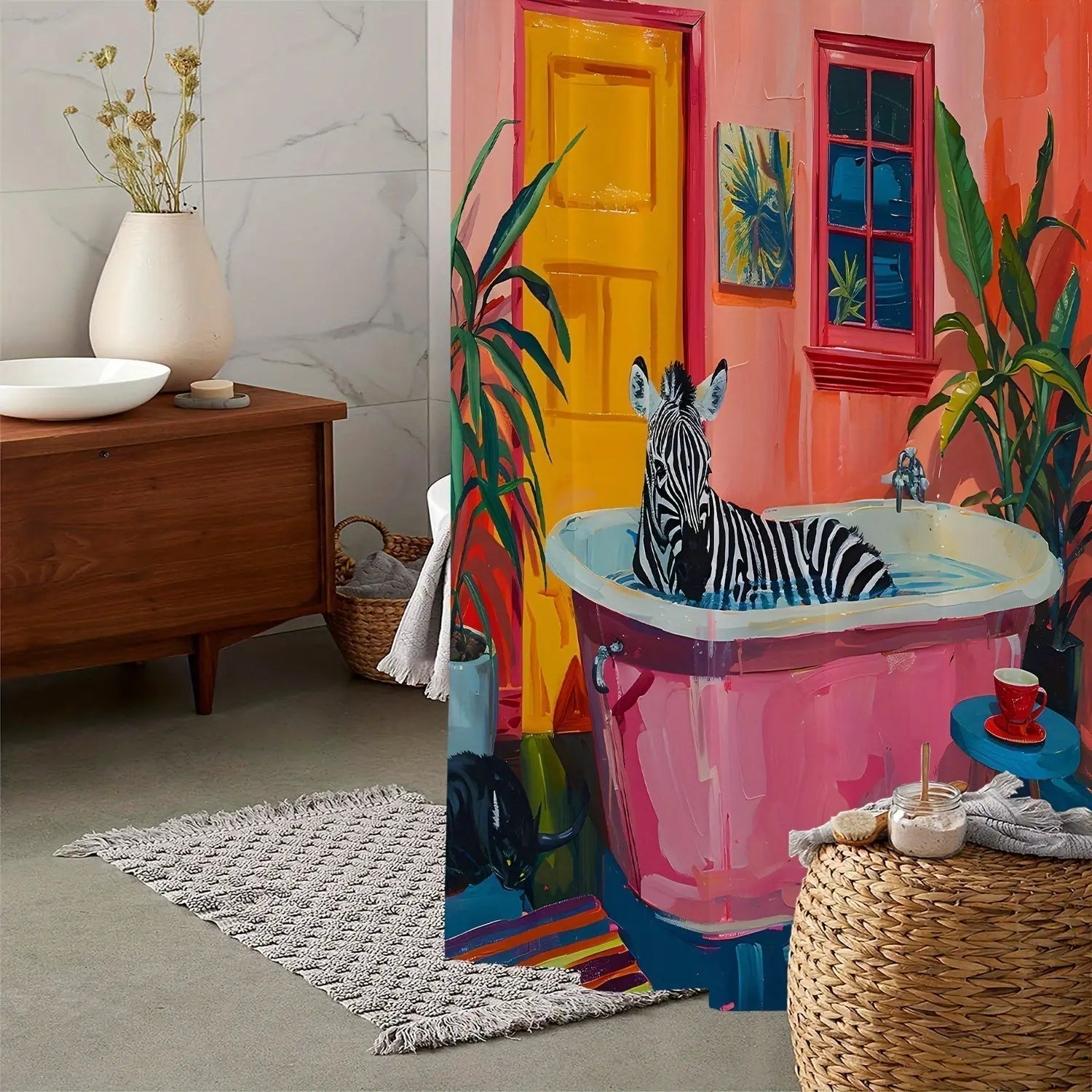 Tropisk Bruseforhæng Zebra Design til Badeværelse