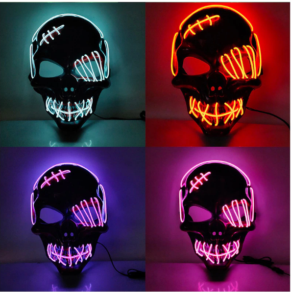 Unisex LED Maske til Halloween Fest Med Justerbar Rem og Tre Lysindstillinger