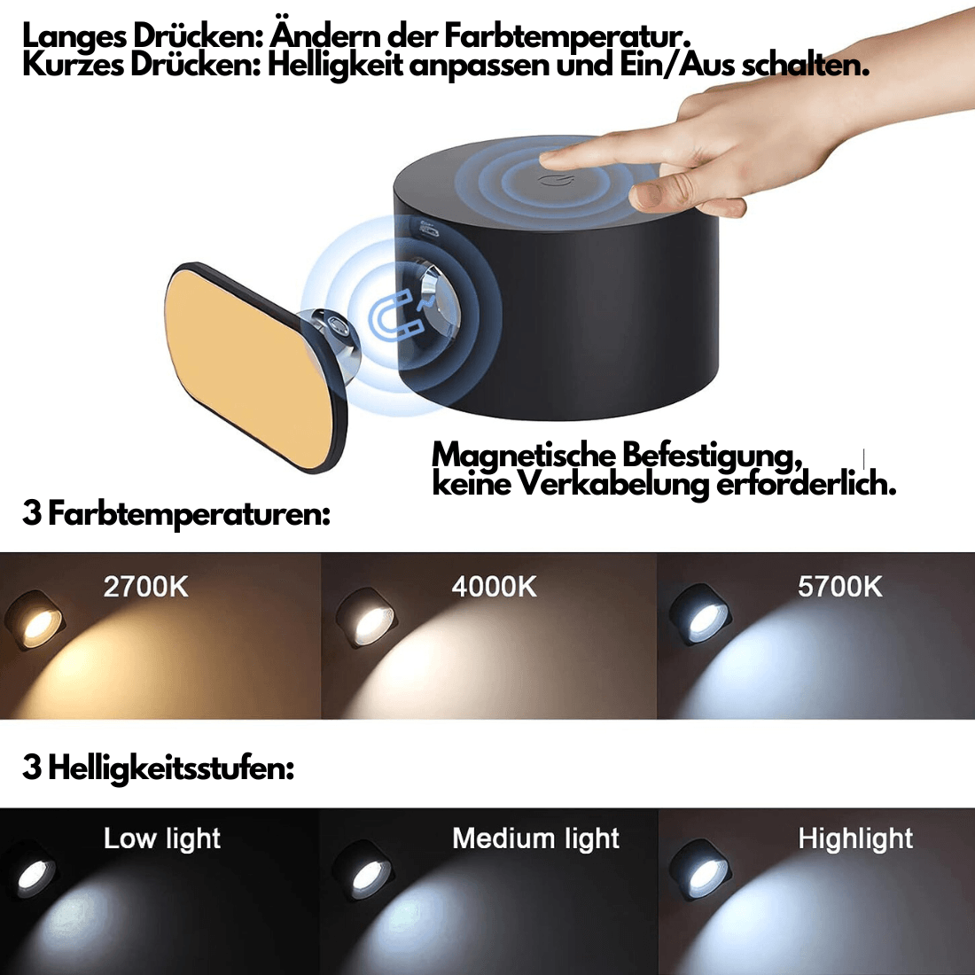 Væglampe Trådløs Justerbar 360° Moderne Design